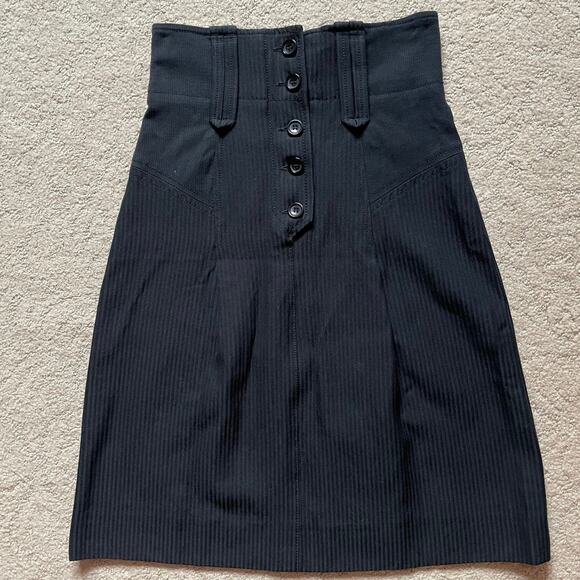 French Connection Fitted Pinstripe Button High Waist Skirt sz 2 - Picture 1 of 5